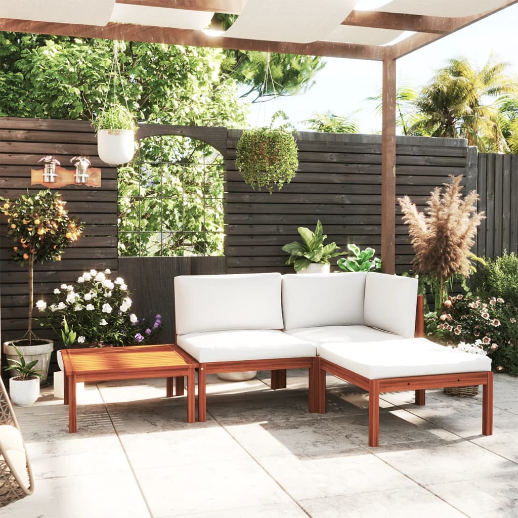 Salon de jardin 4 pcs avec coussins Crème Bois d'acacia solide