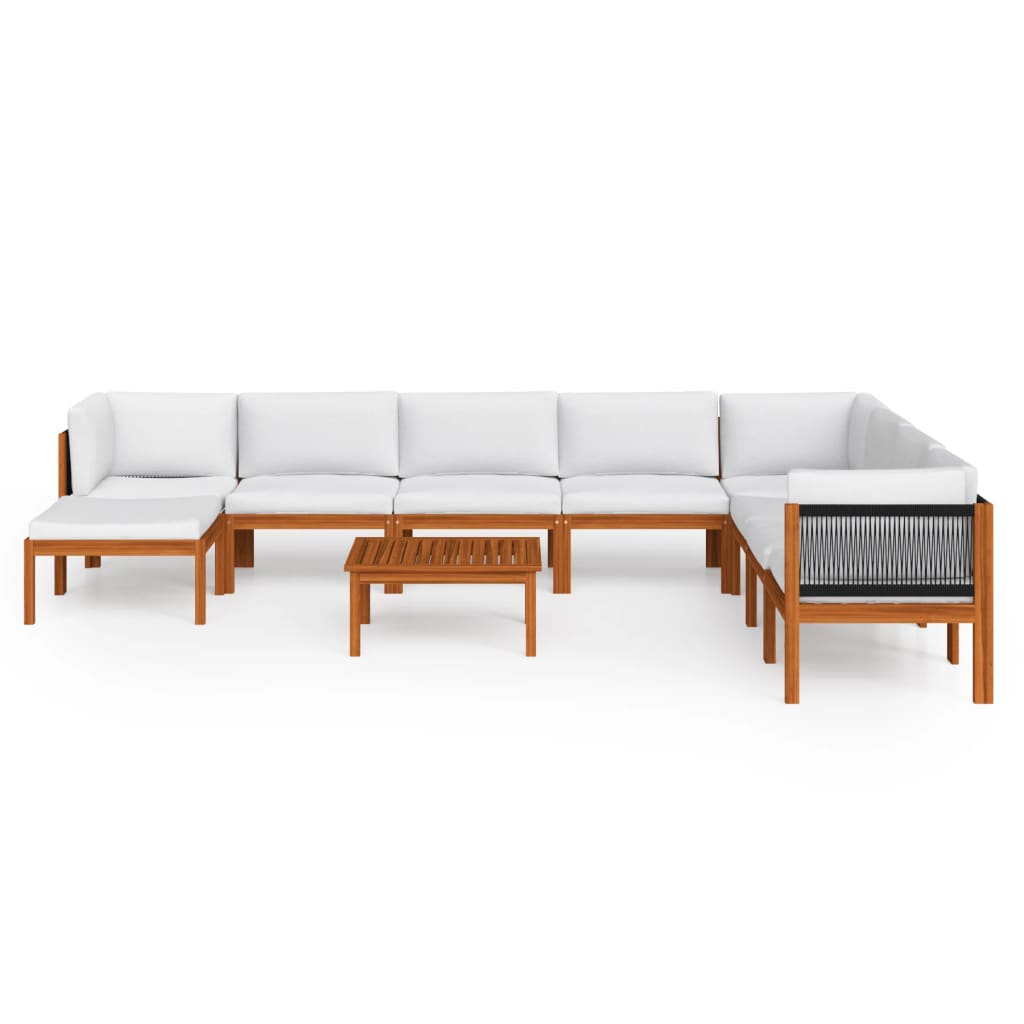 Salon de jardin 9 pcs avec coussins Crème Bois d'acacia solide