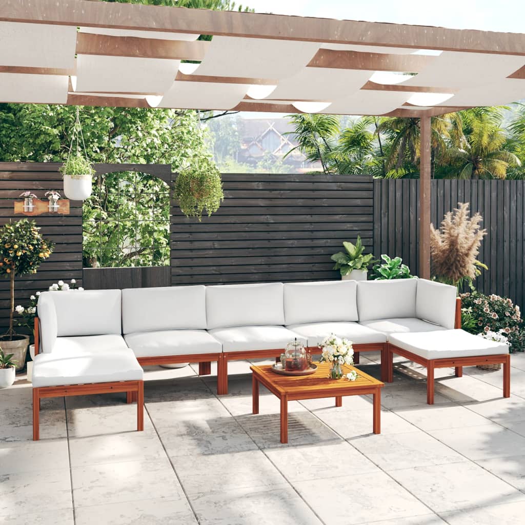 Salon de jardin 8 pcs avec coussins Crème Bois d'acacia solide