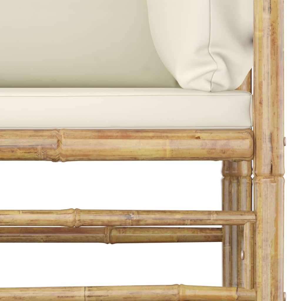 Salon de jardin 9 pcs avec coussins blanc crème Bambou