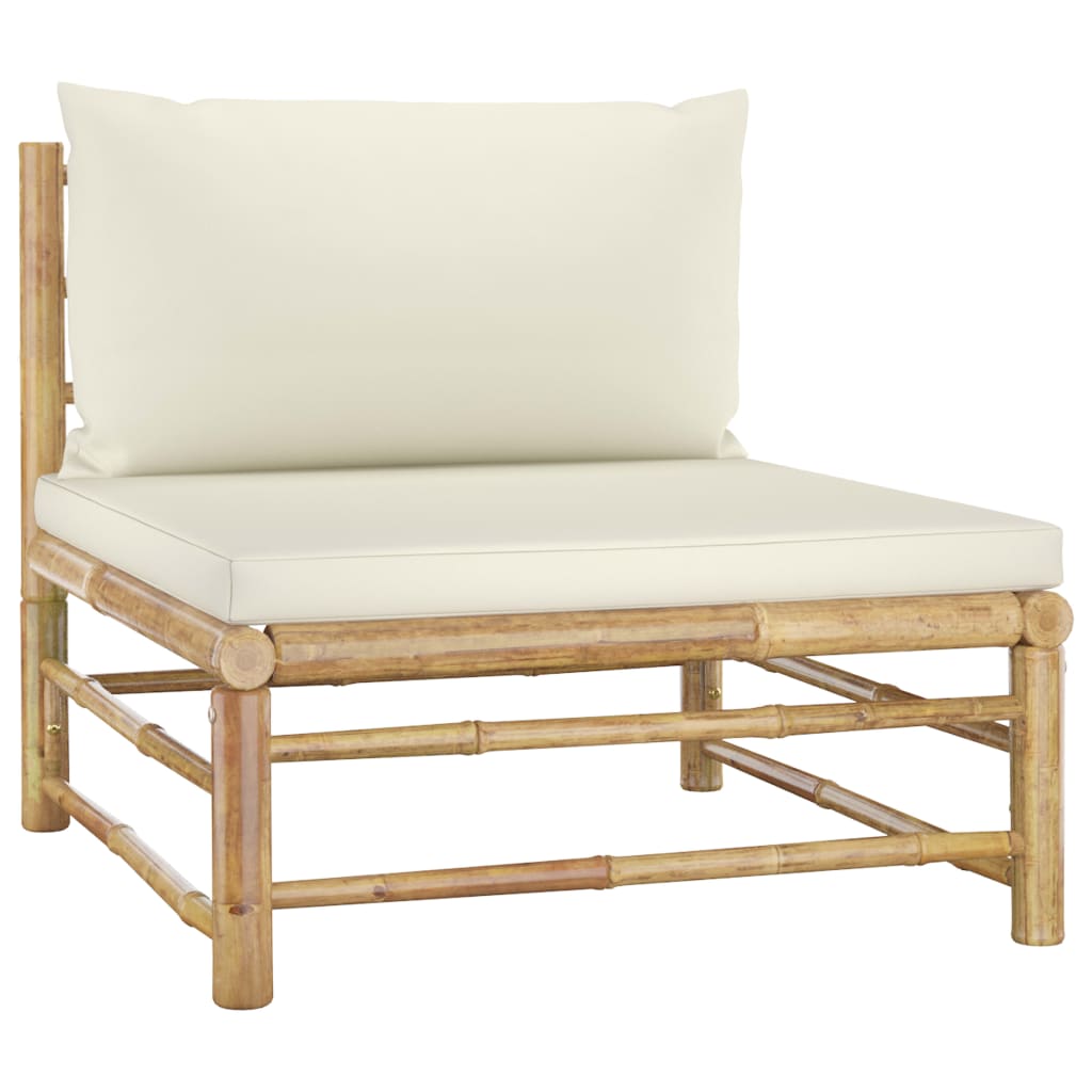 Salon de jardin 9 pcs avec coussins blanc crème Bambou