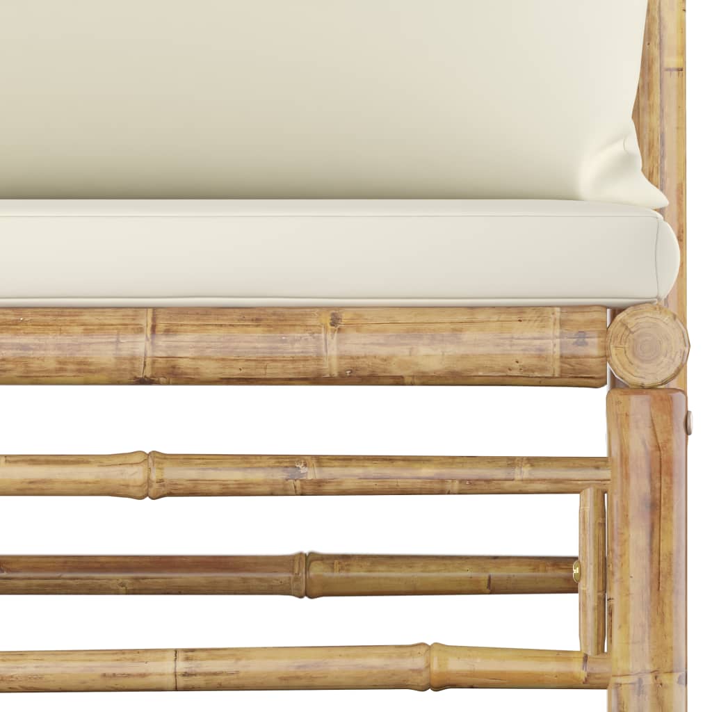 Salon de jardin 9 pcs avec coussins blanc crème Bambou