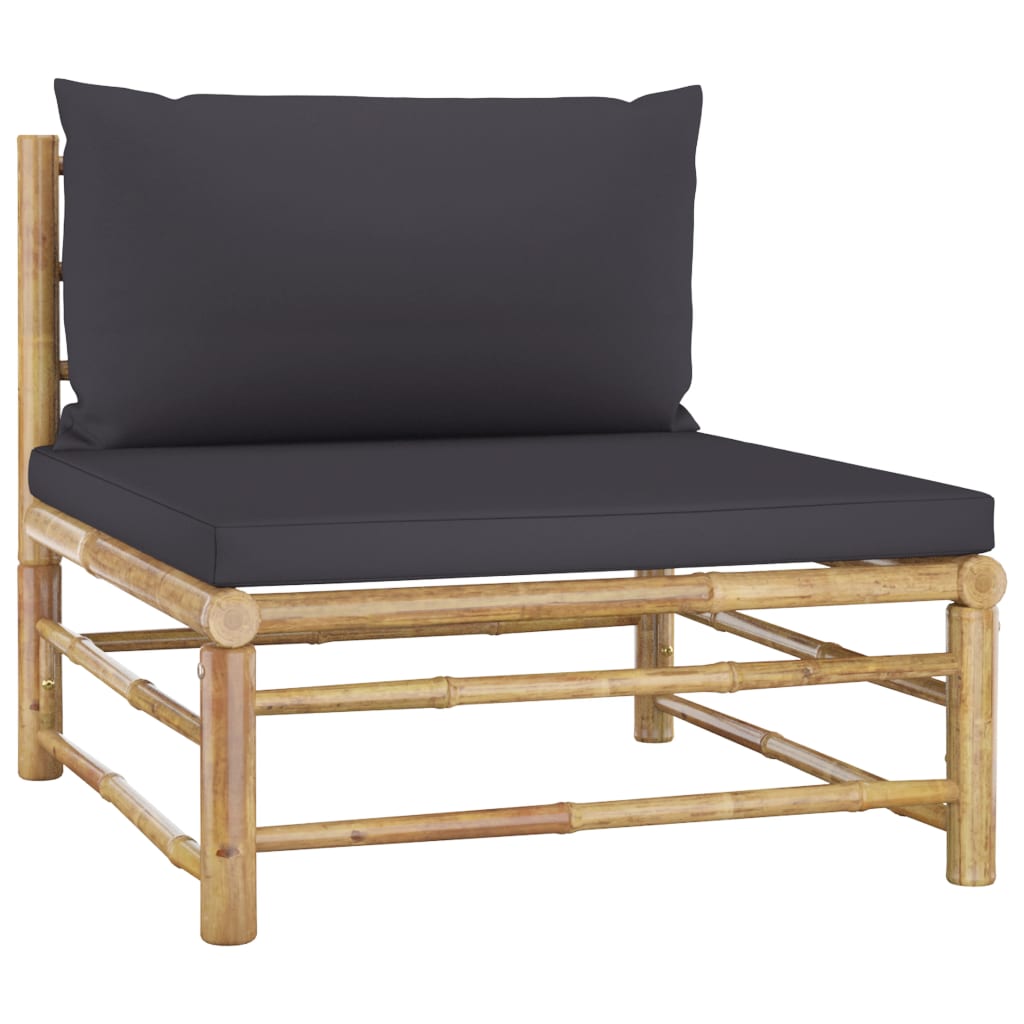 Salon de jardin 4 pcs avec coussins gris foncé Bambou