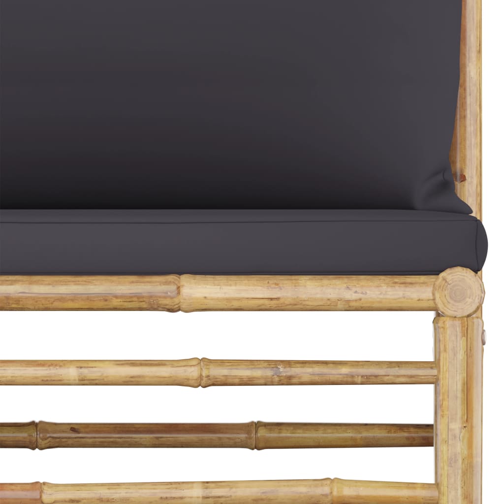 Salon de jardin 4 pcs avec coussins gris foncé Bambou