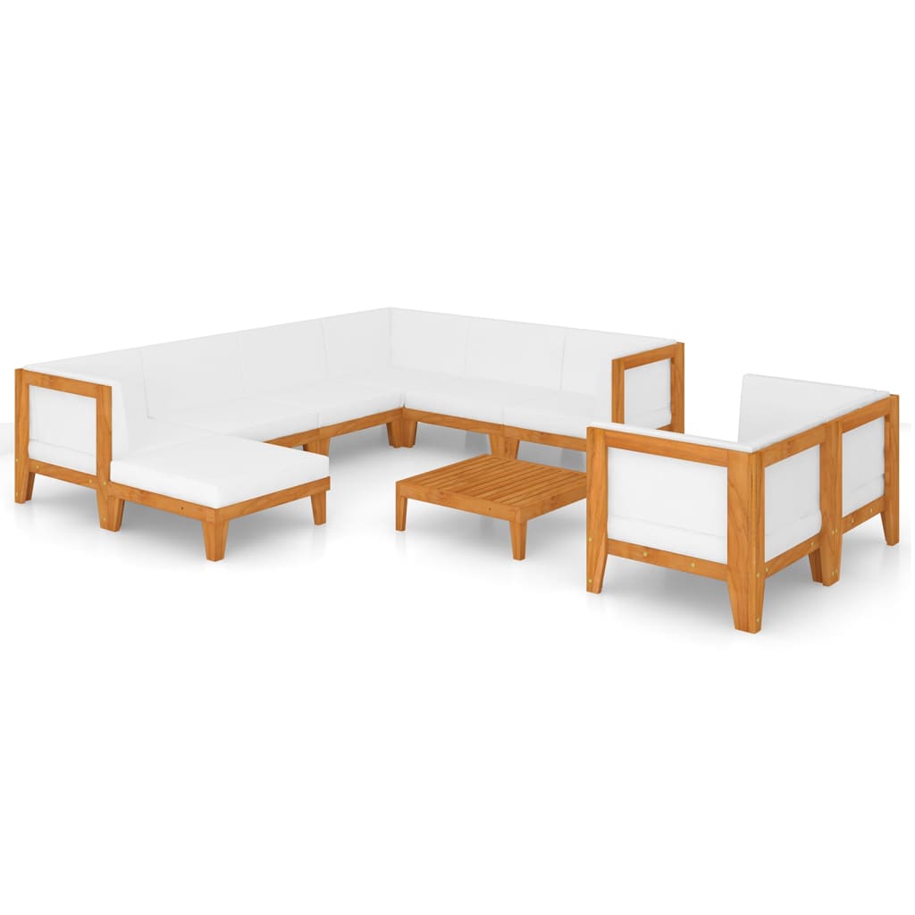 Salon de jardin 10 pcs avec coussins Bois d'acacia solide