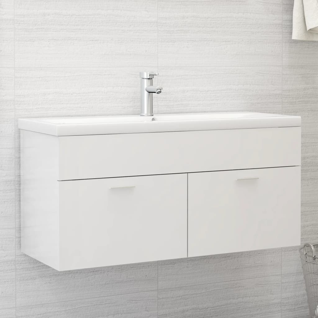 Armoire d'évier Blanc brillant 100x38,5x46 cm Aggloméré