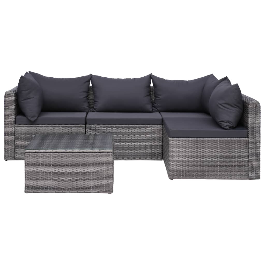 Salon de jardin 9 pcs avec coussins Résine tressée Gris