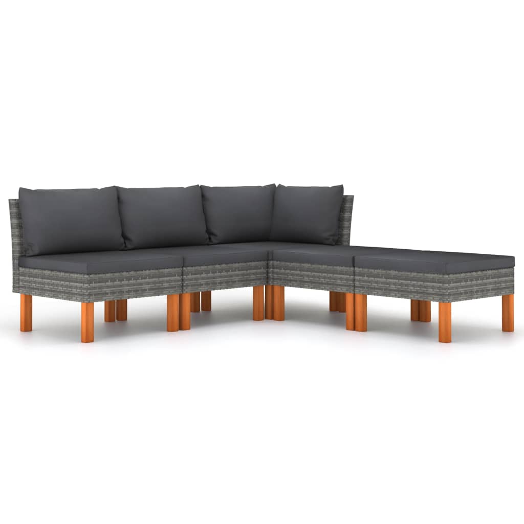 Salon de jardin 5 pcs avec coussins Résine tressée Gris