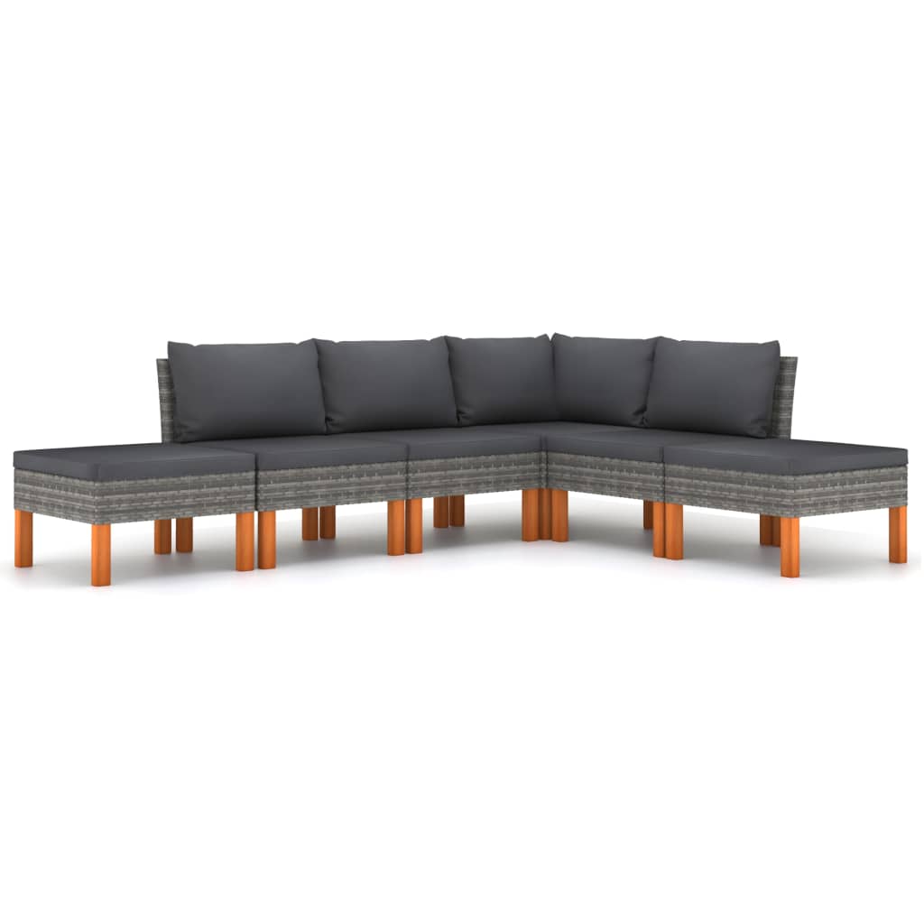 Salon de jardin 6 pcs avec coussins Résine tressée Gris