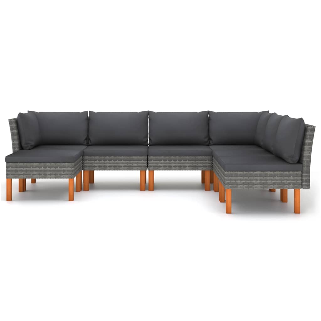 Salon de jardin 7 pcs avec coussins Résine tressée Gris