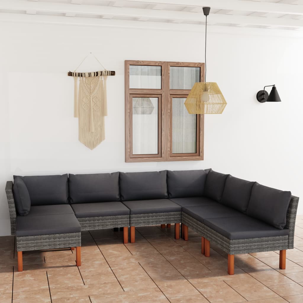 Salon de jardin 7 pcs avec coussins Résine tressée Gris
