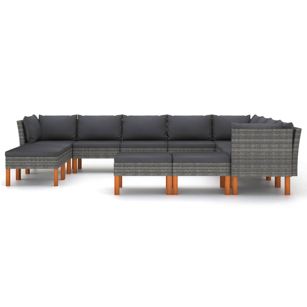 Salon de jardin 12 pcs avec coussins Résine tressée Gris
