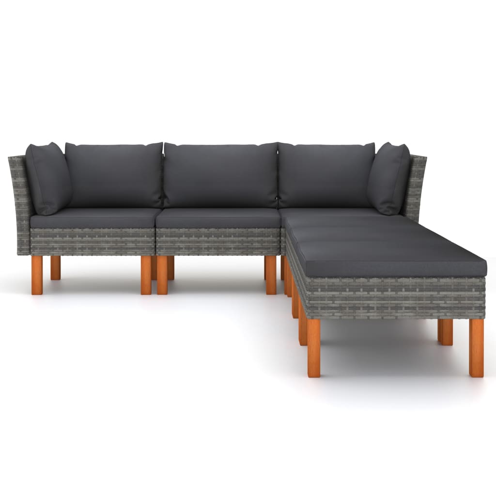 Salon de jardin 6 pcs avec coussins Résine tressée Gris