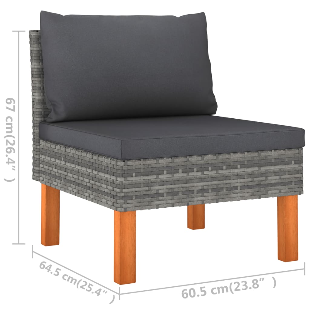 Salon de jardin 6 pcs avec coussins Résine tressée Gris