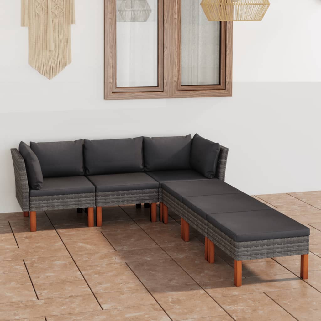Salon de jardin 6 pcs avec coussins Résine tressée Gris