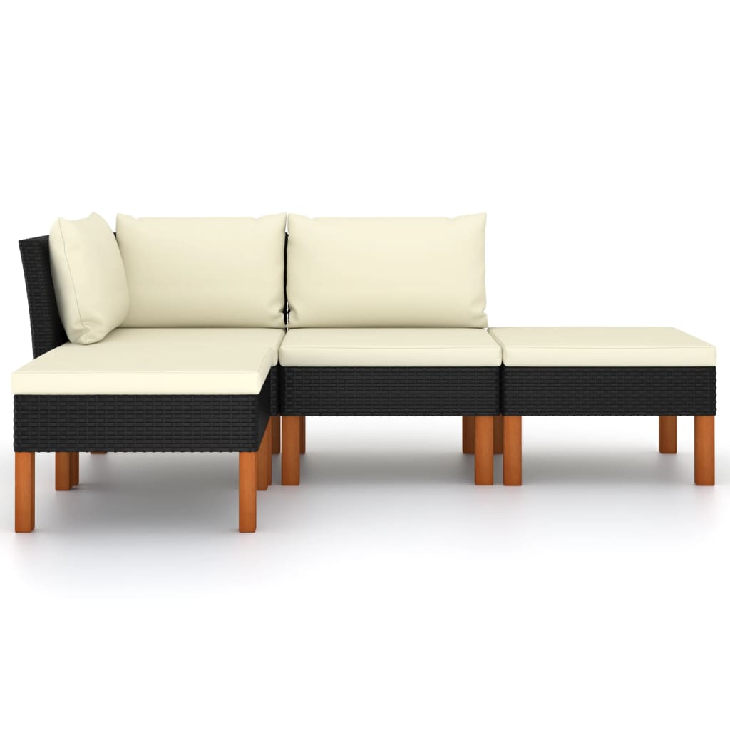Salon de jardin 4 pcs avec coussins Résine tressée Noir