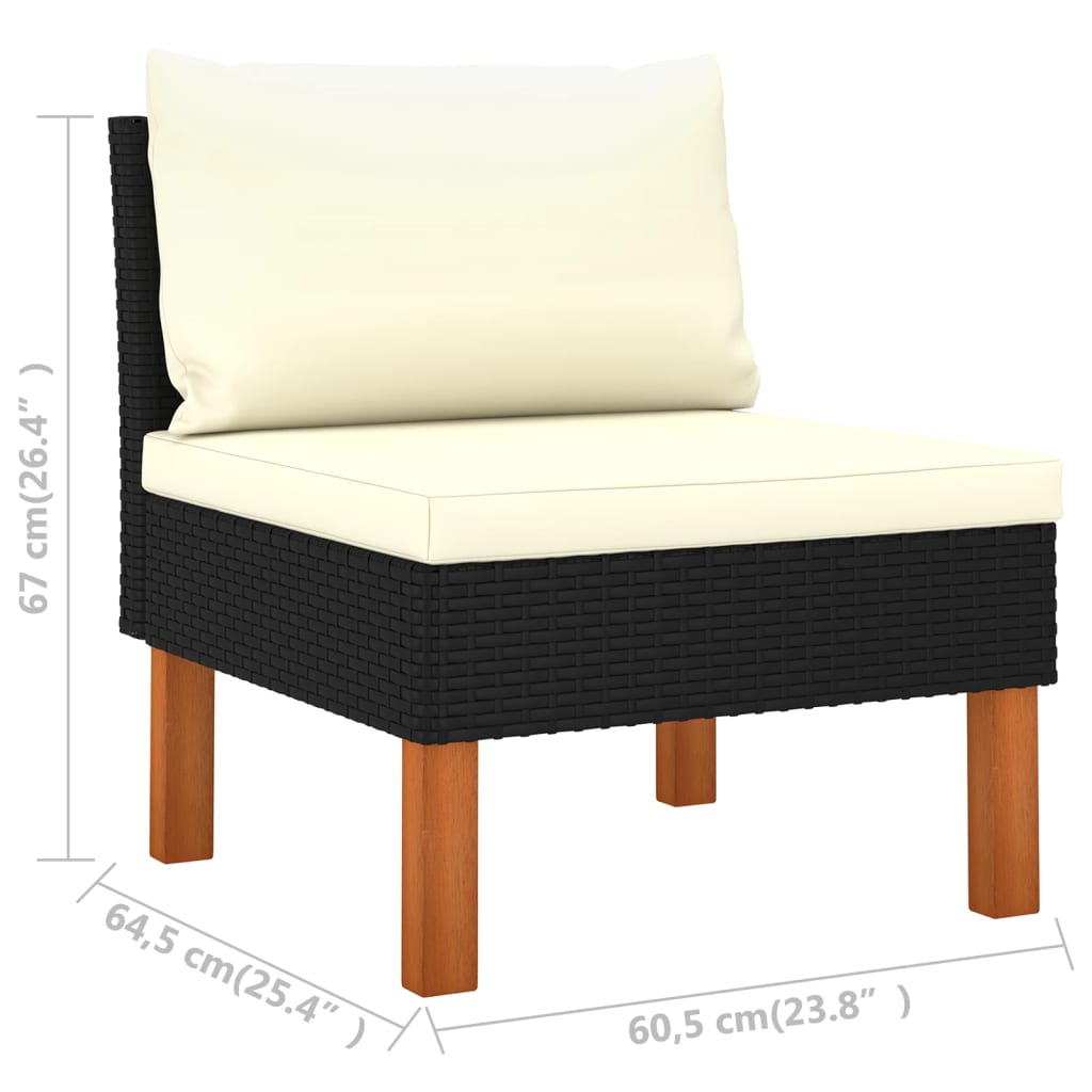 Salon de jardin 4 pcs avec coussins Résine tressée Noir