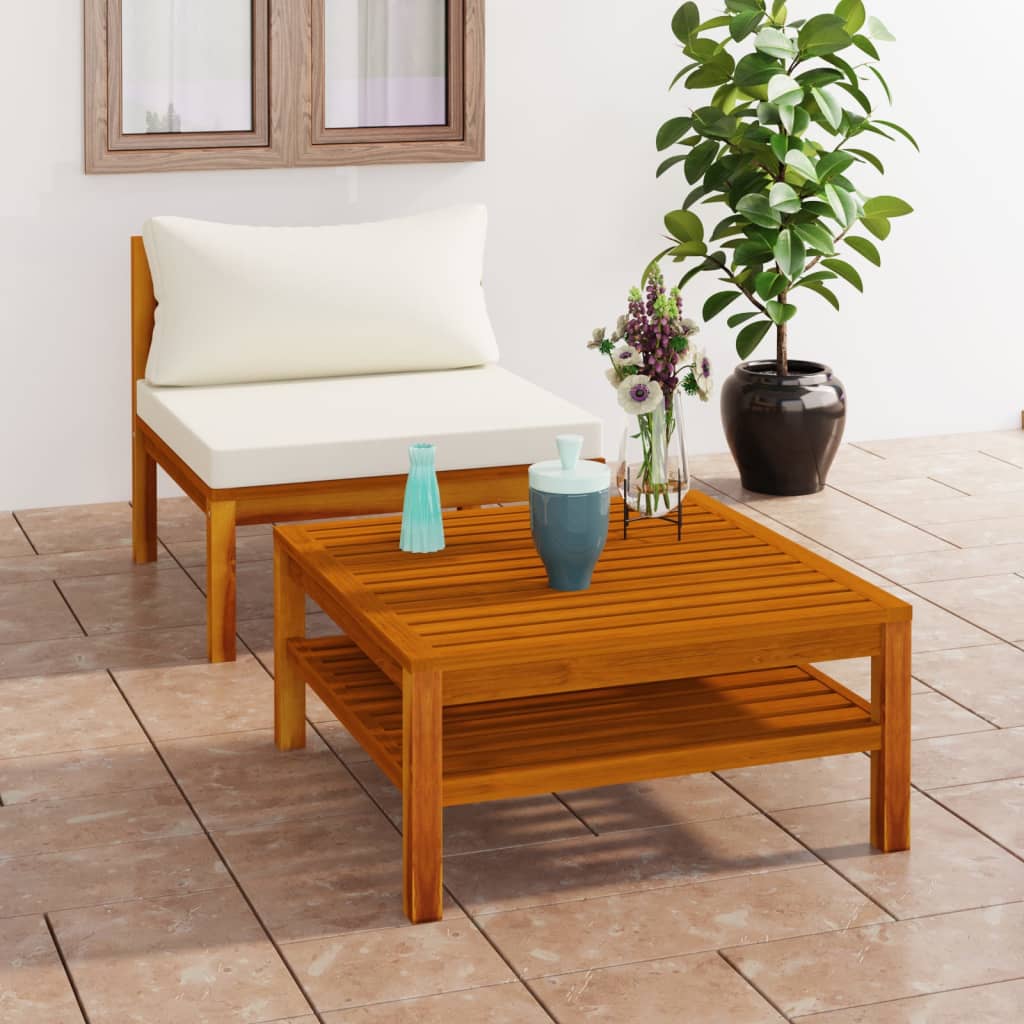 Ensemble de canapés 2 pcs et coussins blanc crème Acacia solide