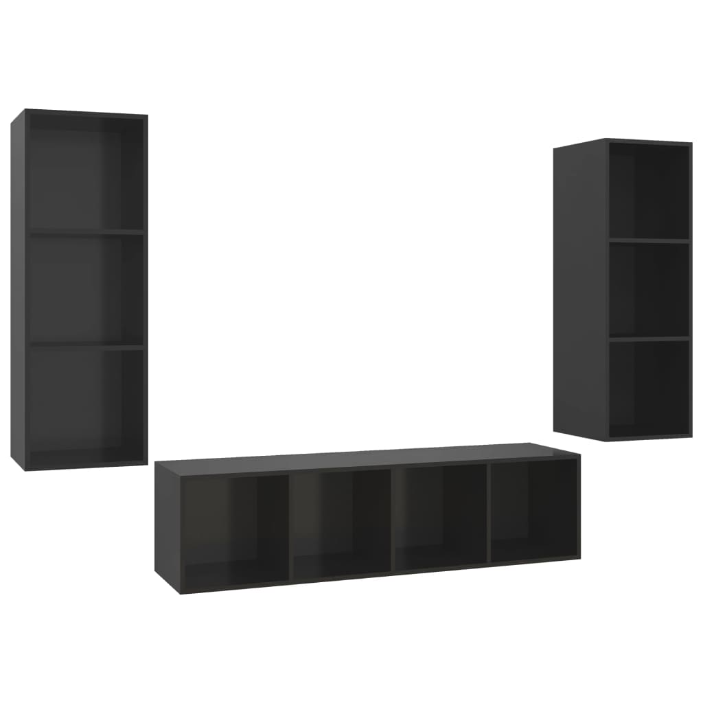 Ensemble de meuble TV 3 pcs Noir brillant Aggloméré