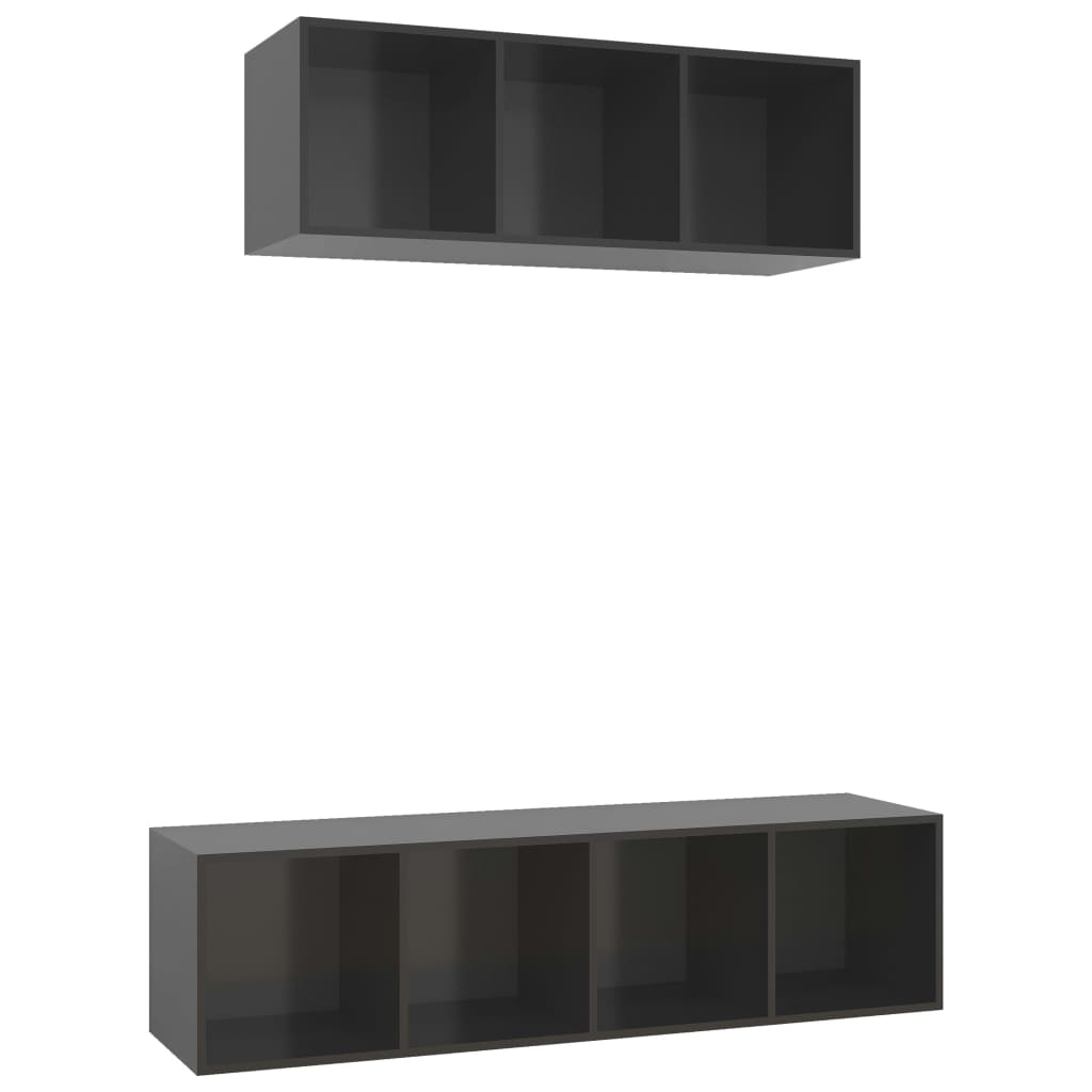 Ensemble de meuble TV 2 pcs Gris brillant Aggloméré