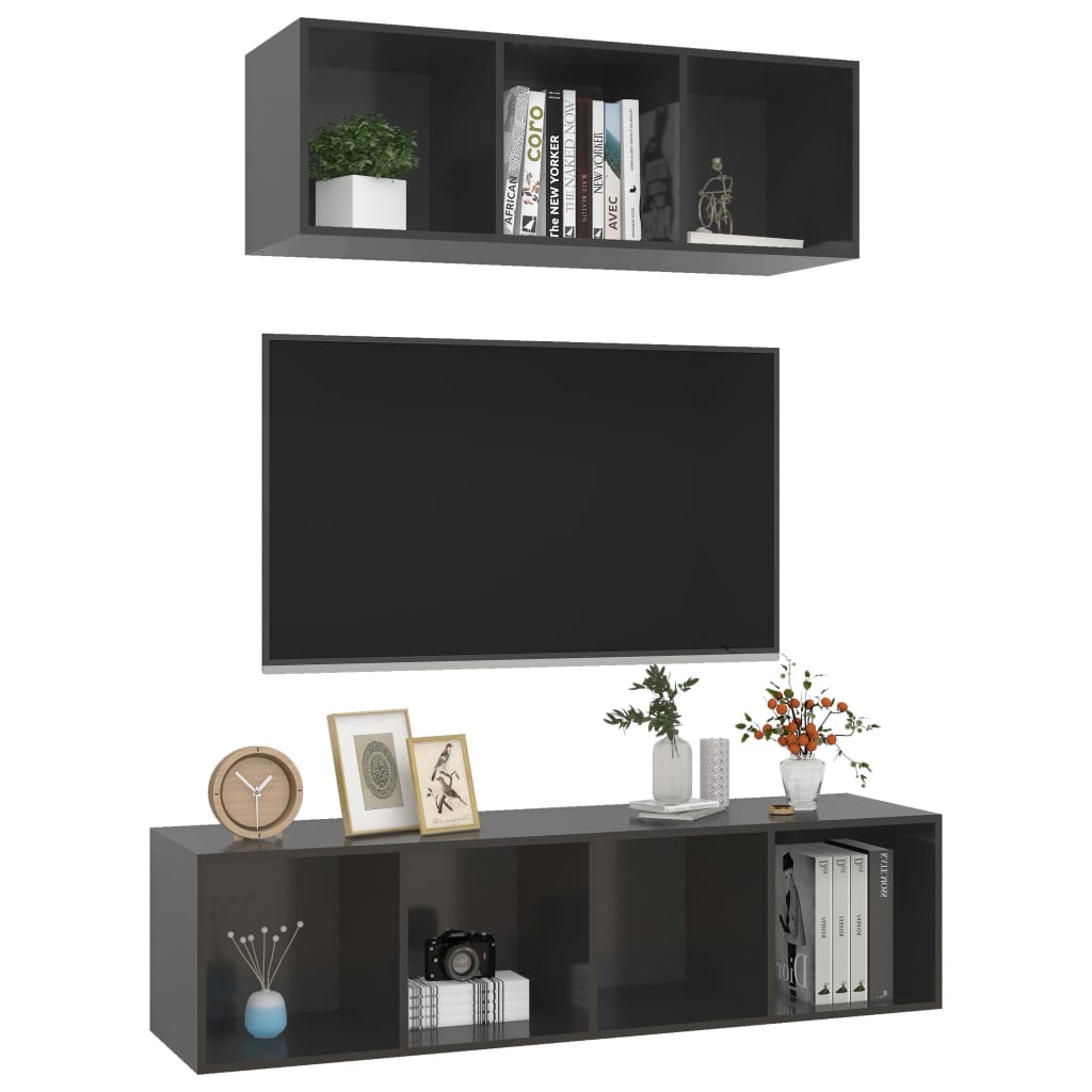 Ensemble de meuble TV 2 pcs Gris brillant Aggloméré