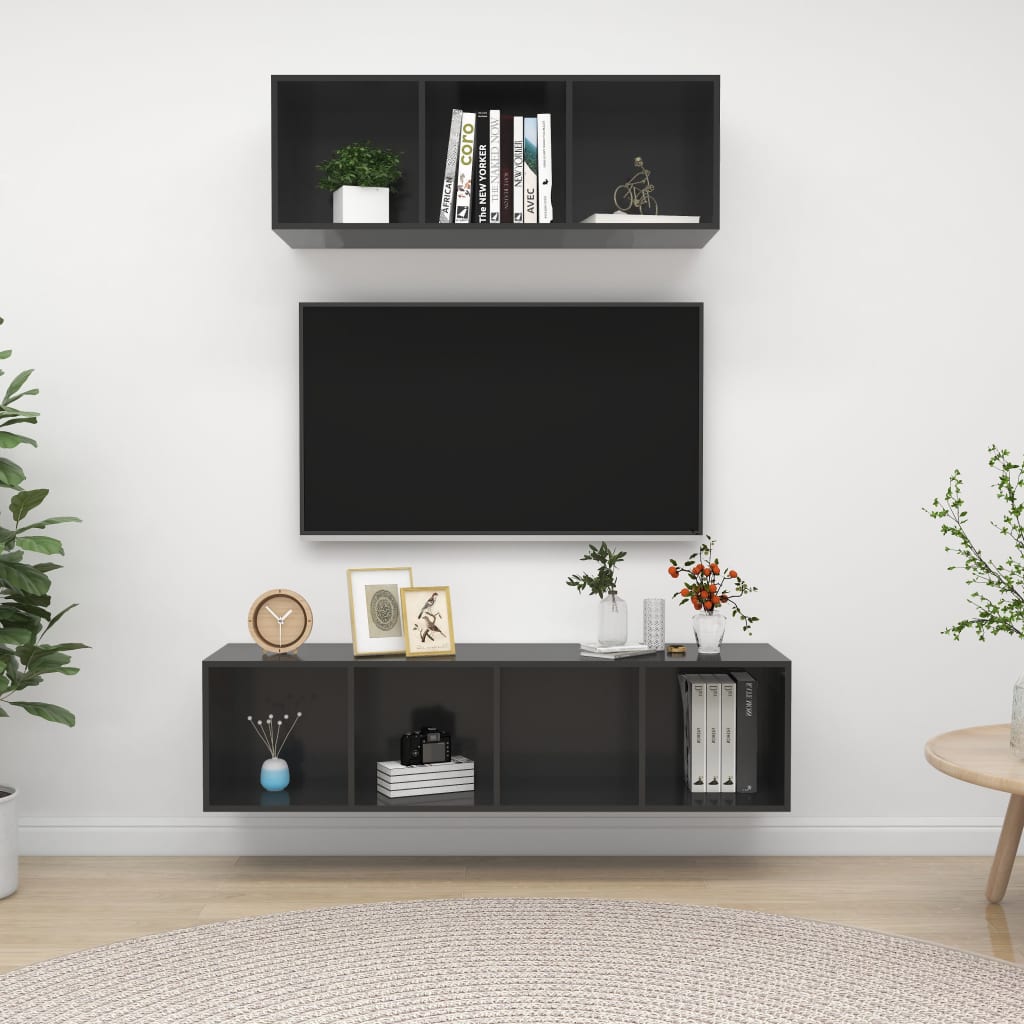 Ensemble de meuble TV 2 pcs Gris brillant Aggloméré
