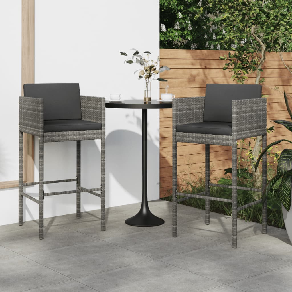 Tabourets de bar 2 pcs avec coussins Gris Résine tressée