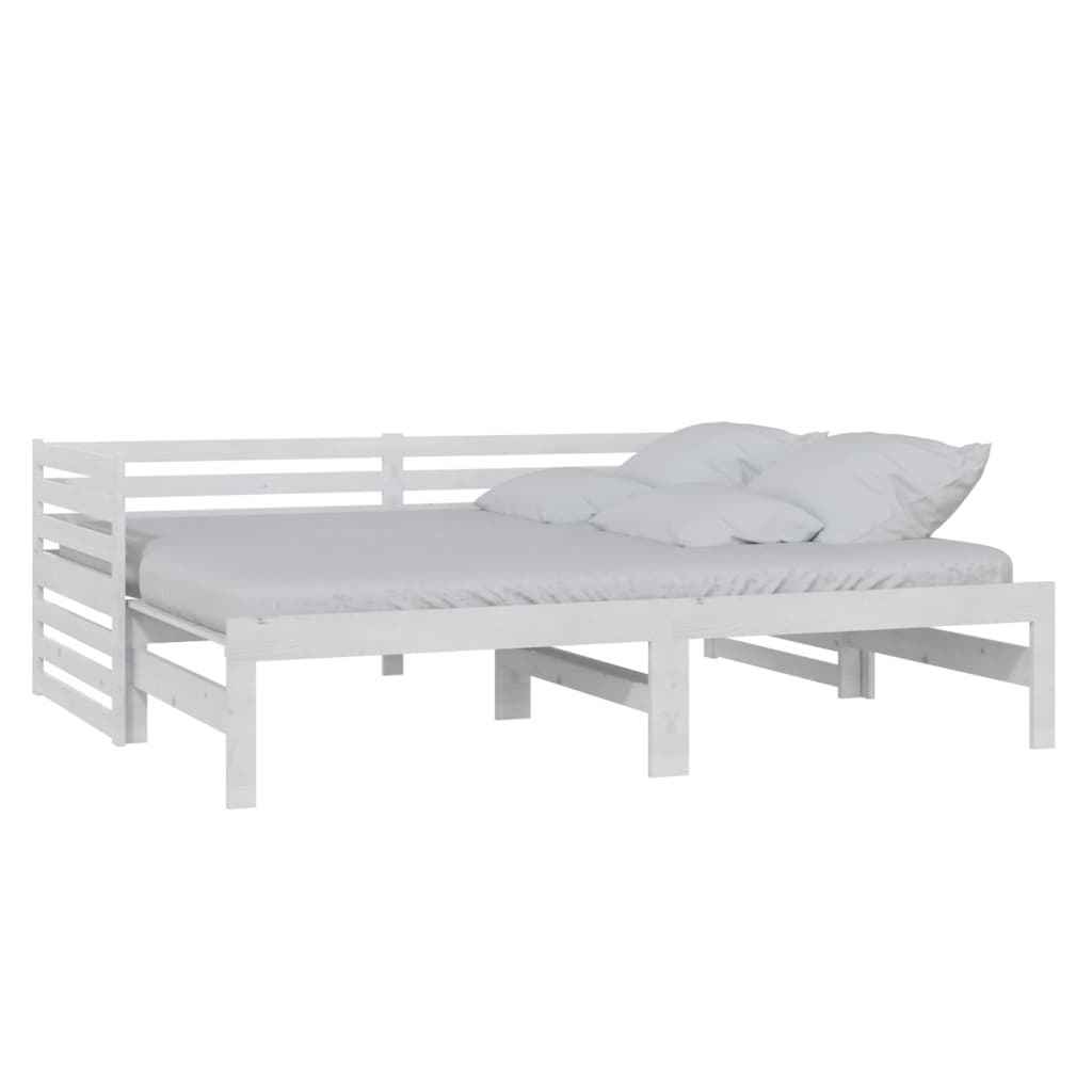 Lit coulissant Blanc Bois de pin massif 2x(90x200) cm