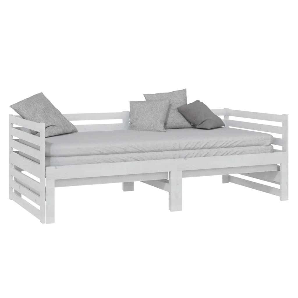 Lit coulissant Blanc Bois de pin massif 2x(90x200) cm