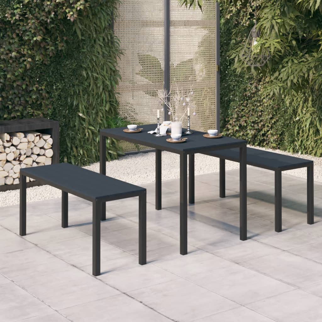 Ensemble de salle à manger de jardin 3 pcs Acier et WPC Noir