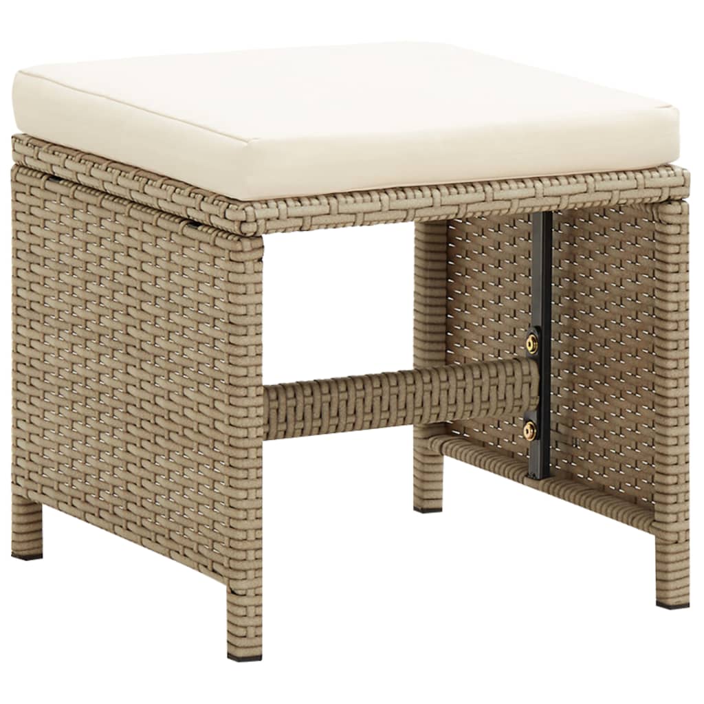 Chaises de jardin avec tabourets 2 pcs Résine tressée Beige