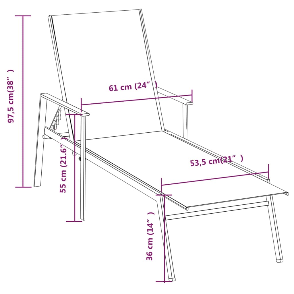Chaise longue Acier et tissu textilène Vert