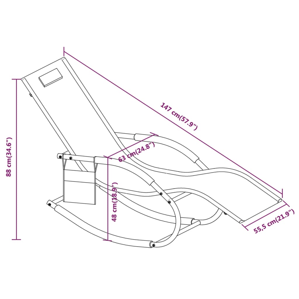 Chaises longues à bascule 2 pcs Gris Acier et textilène