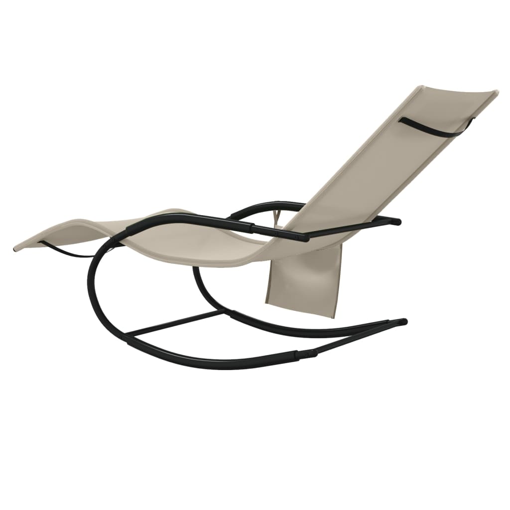 Chaises longues à bascule 2 pcs Crème Acier et textilène