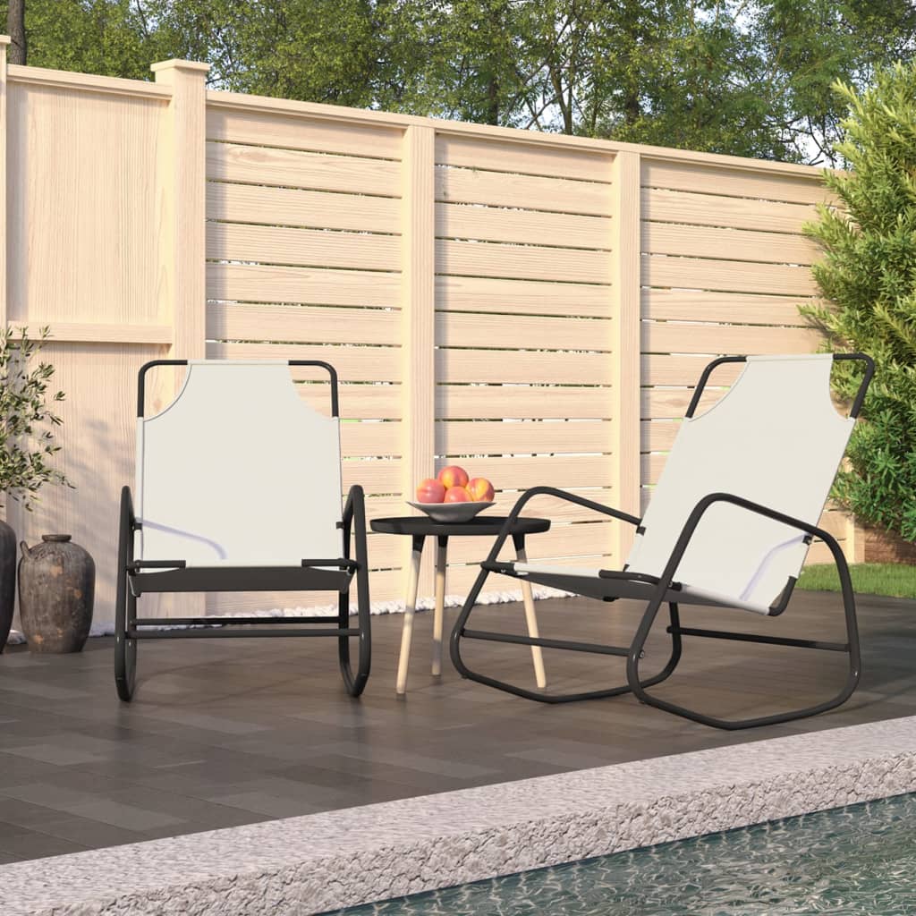 Chaises longues à bascule 2 pcs Crème Acier et textilène