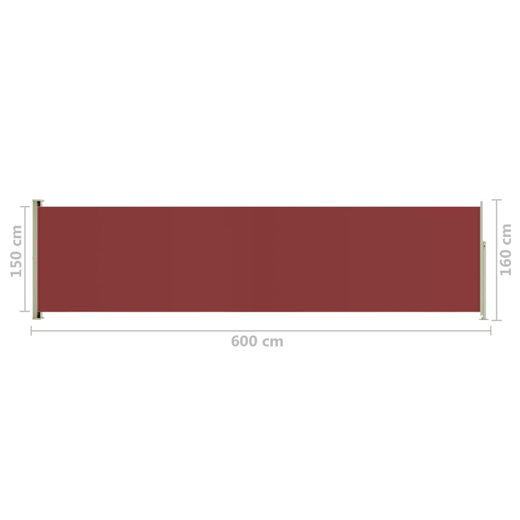 Auvent latéral rétractable de patio 160x600 cm Rouge