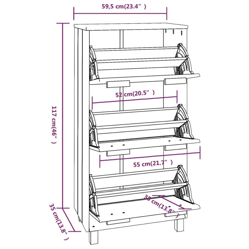 Armoire à chaussures Gris clair 59,5x35x117 cm Bois de pin