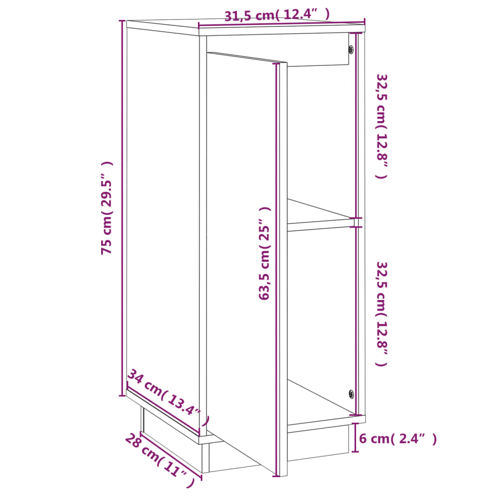 Buffets 2 pcs Noir 31,5x34x75 cm Bois massif de pin