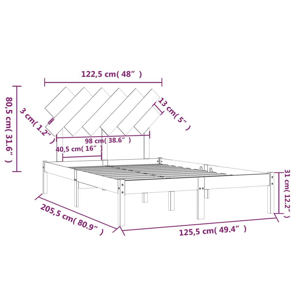 Cadre de lit 120x200 cm Bois massif