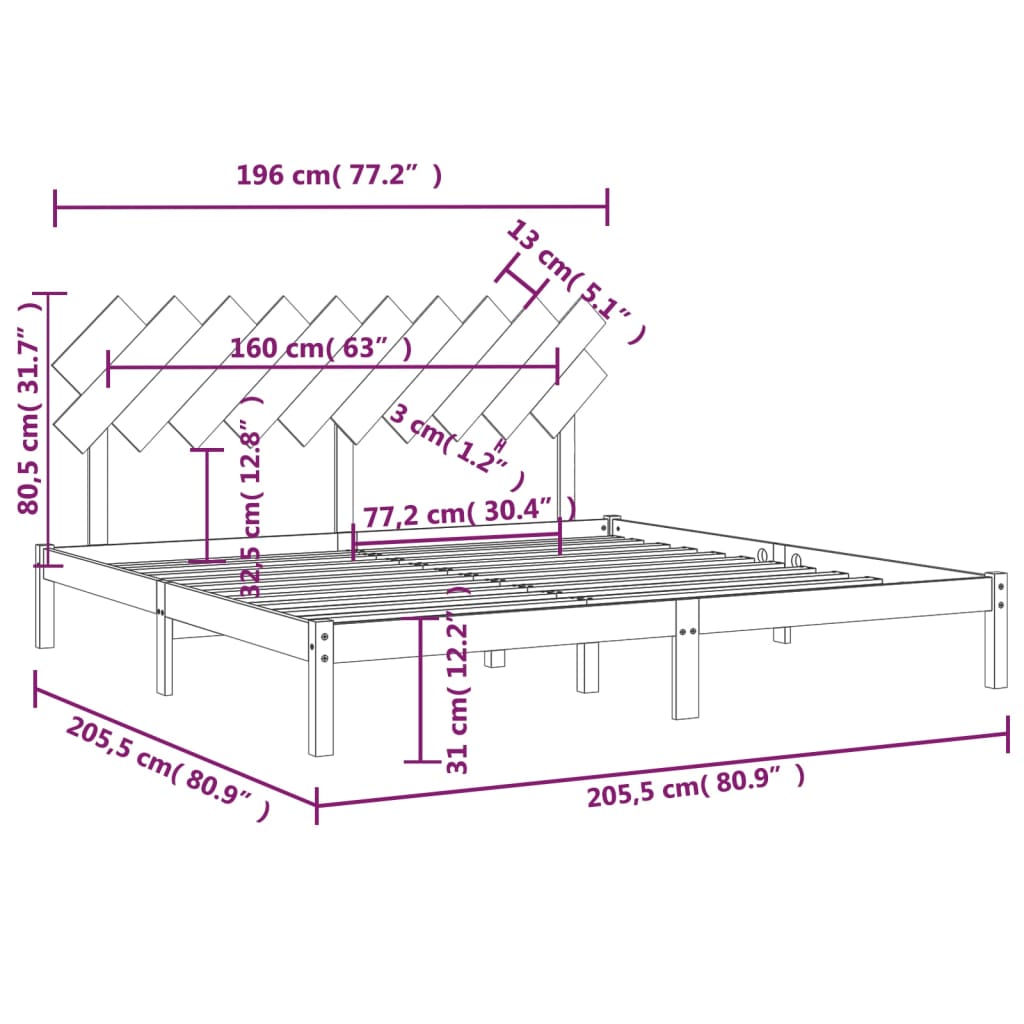 Cadre de lit 200x200 cm Bois massif