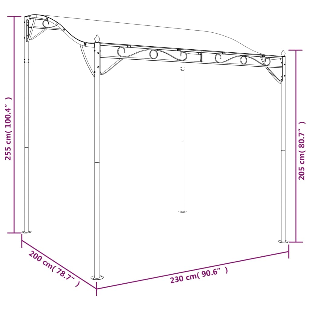 Auvent anthracite 2x2,3 m 180 g/m² tissu et acier