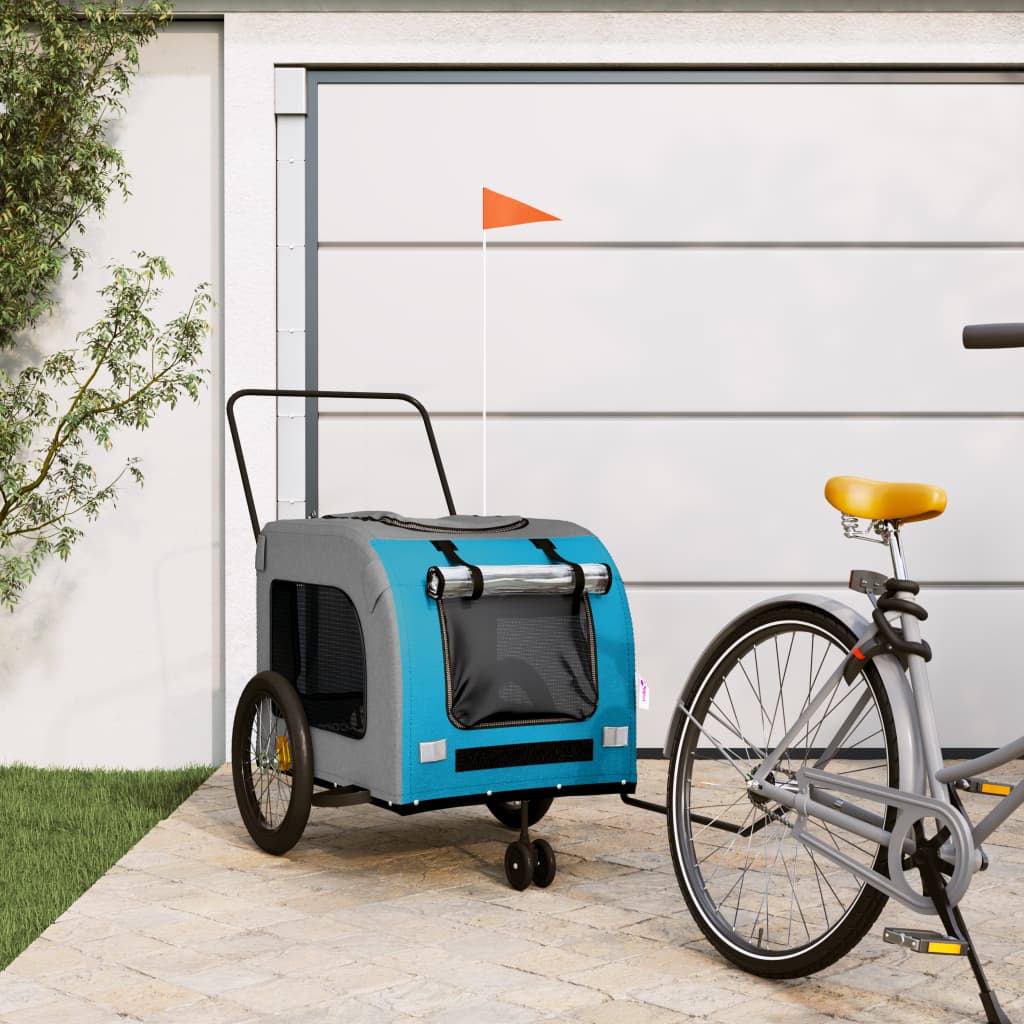 Remorque de vélo pour animaux de compagnie bleu et gris