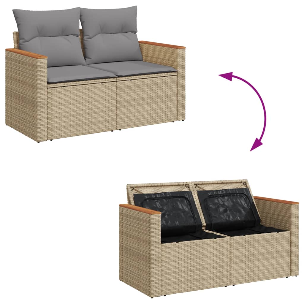 Canapé de jardin avec coussins 2 places beige résine tressée