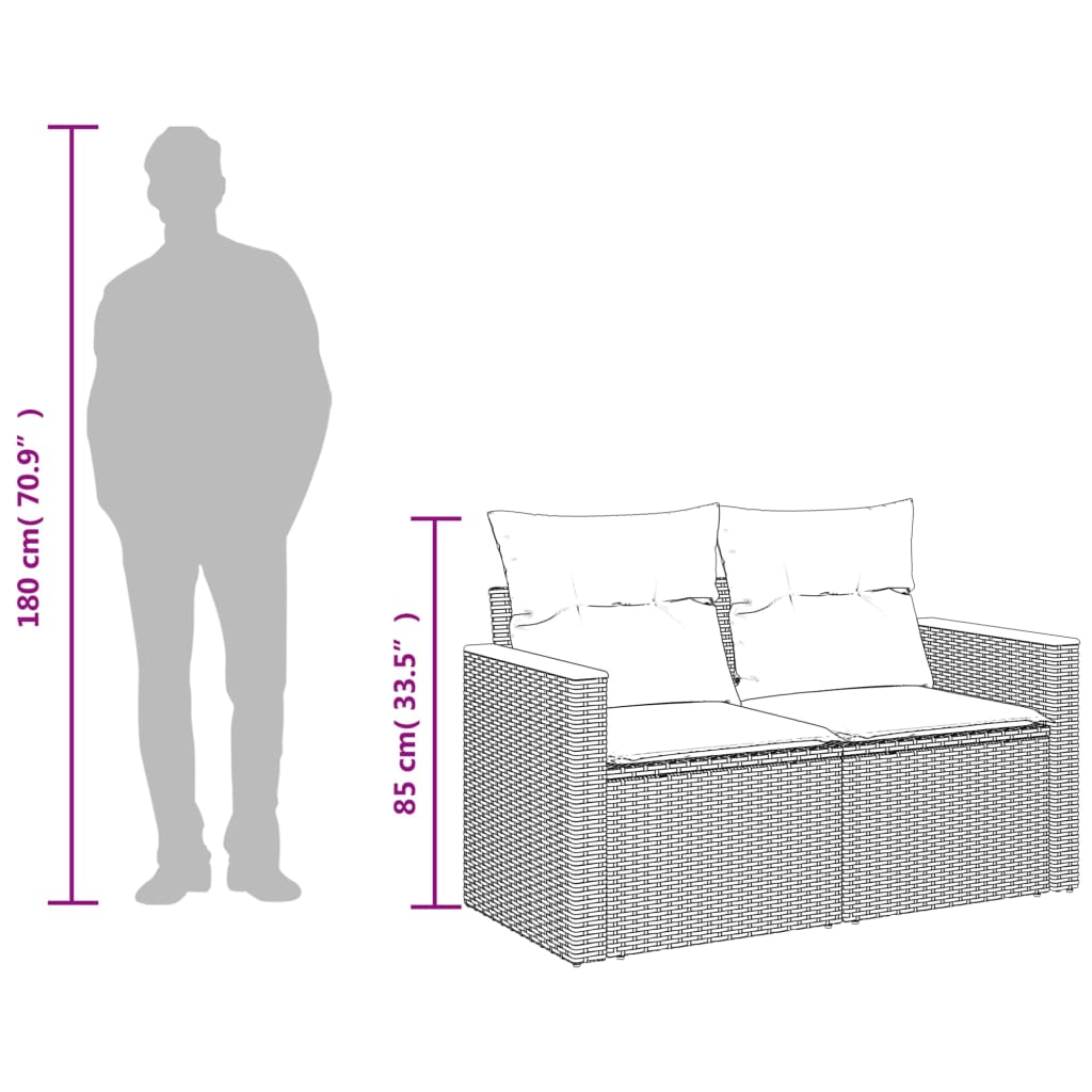 Canapé de jardin avec coussins 2 places beige résine tressée