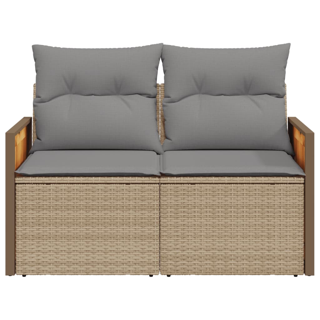Canapé de jardin avec coussins 2 places beige résine tressée