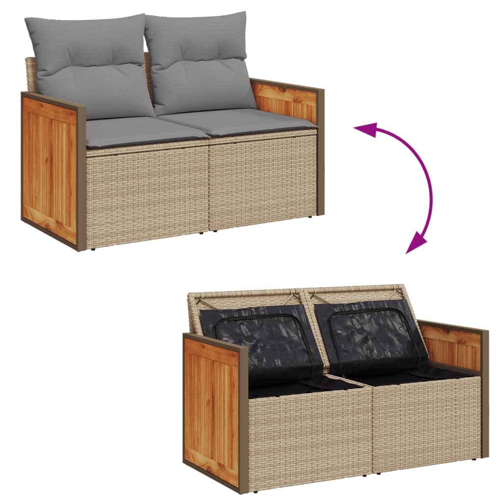 Canapé de jardin avec coussins 2 places beige résine tressée