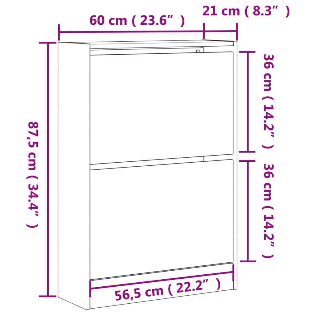 Armoire à chaussures chêne sonoma 60x21x87,5 cm bois ingénierie