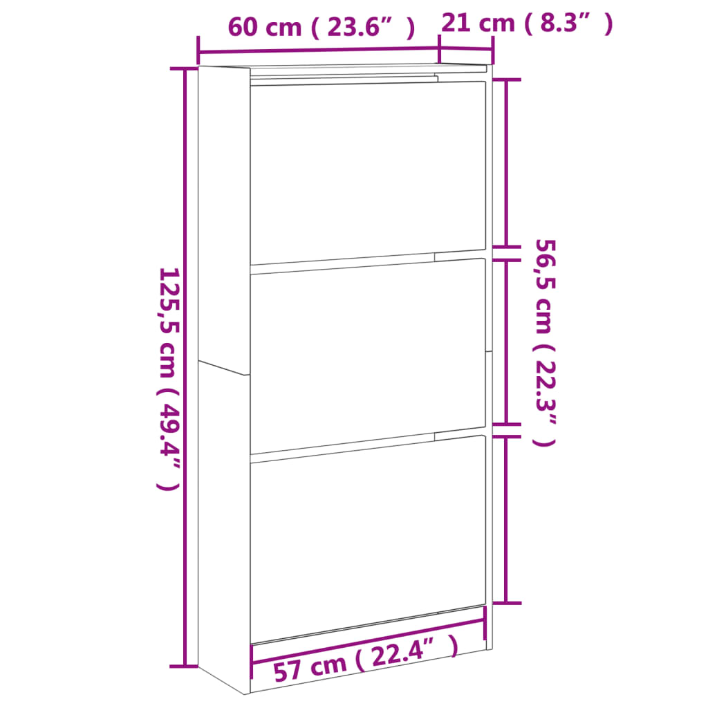 Armoire à chaussures chêne sonoma 60x21x125,5cm bois ingénierie