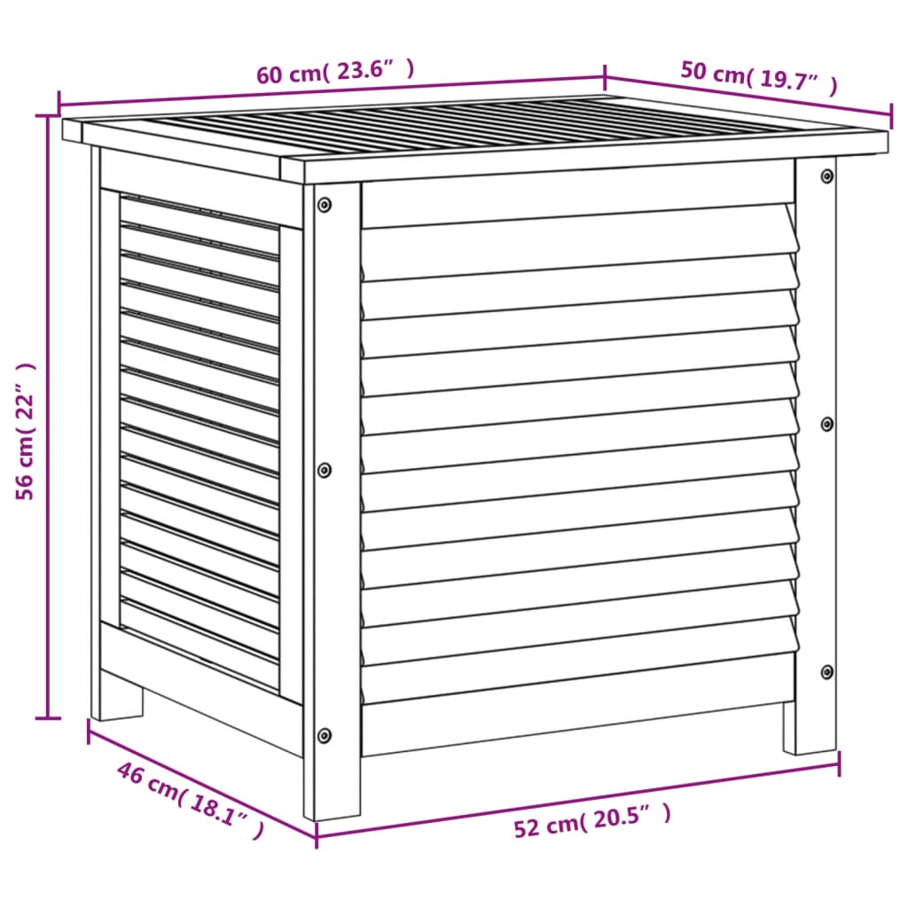Boîte de rangement de jardin persiennes 60x50x56cm bois acacia